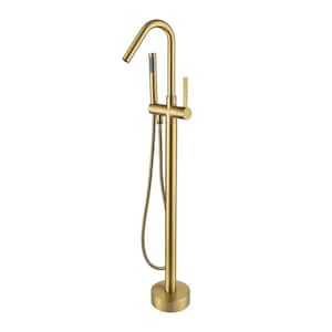 Single-Handle Freestanding Tub Faucet Bathtub Filter with Handheld Shower in Brushed Brass