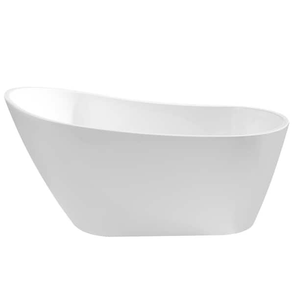 Stivier 54 in. Acrylic Flatbottom Freestanding Non-Whirlpool Soaking Bathtub in Glossy White