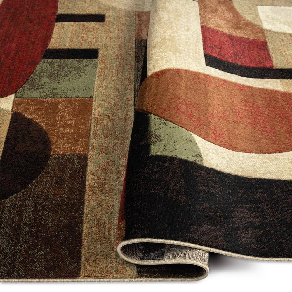 Jasmine Brown and Red Geometric Synthetic Area Rug