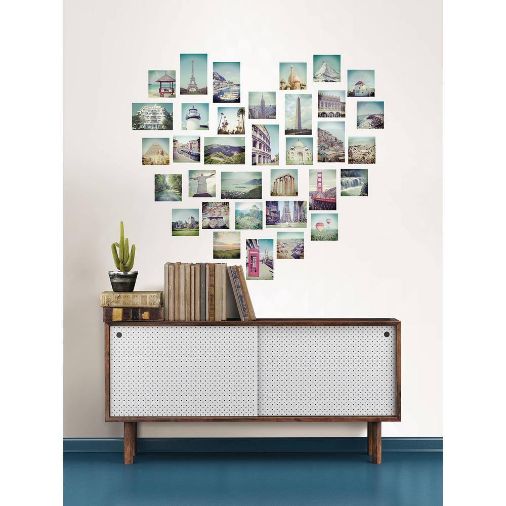Multicolor Travel Photo Collage Heart Wall Decal Set