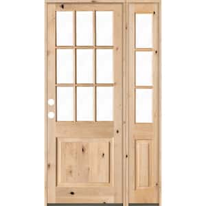 50 in. x 96 in. Craftsman Knotty Alder 9-Lite Unfinished Right-Hand Inswing Prehung Front Door with Right Hand Sidelite