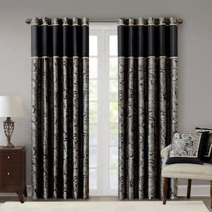 Wellington Black Paisley Polyester 50 in. W x 95 in. L Light Filtering 2-Piece Rod Pocket and Back Tabs Curtain