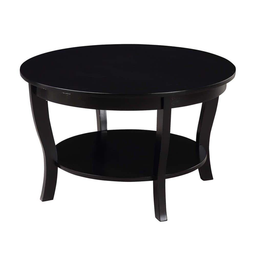 Heritage Classic Black Round Wood Coffee Table with Shelf