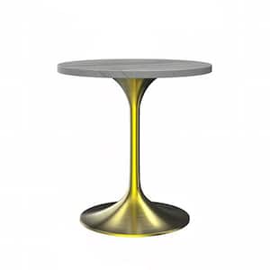 Verve Mid-Century Modern White Marble Top 27.56 in. Pedestal Dining Table Seats 4 with Brushed Gold Base