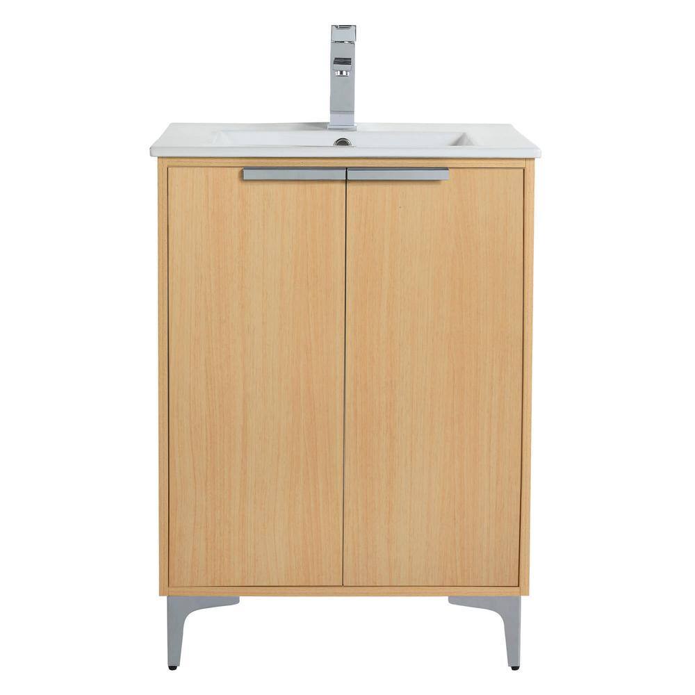 Natural Oak 24" Bathroom Vanity with White Ceramic Sink