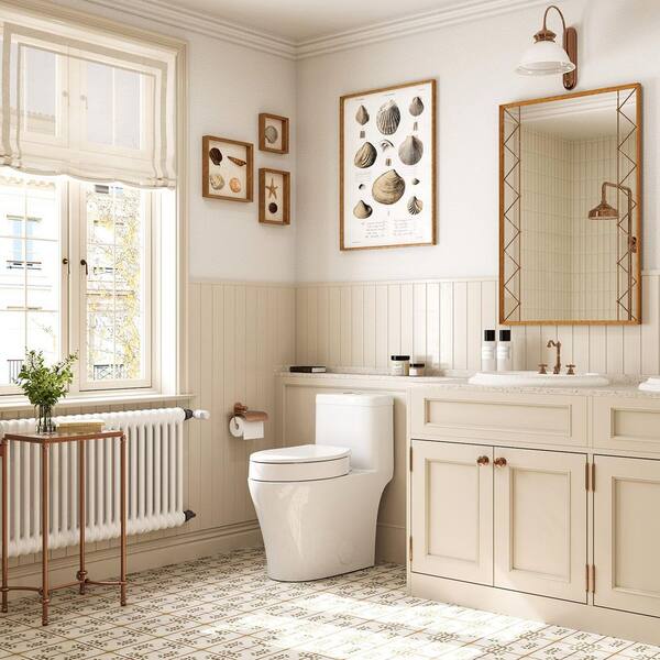 Lockable Soft-Close Toilet Seat Riser with Lid and 1-piece ADA Height 0.8/1.26 GPF Dual Flush Compact Toilet Combo
