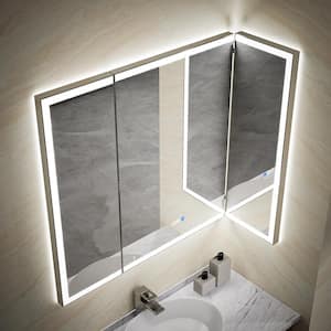 60 in. W x 36 in. H Rectangular Frameless Wall Mounted Tri-Fold Led Bathroom Vanity Mirror in Silver and Dimmer