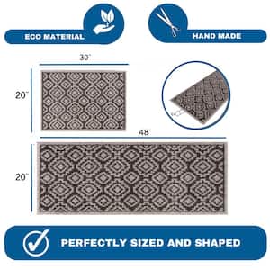 Sofihas Floor Mats, Gray, 48x20+30x20, polypropylene, Diamond, Set 2 Piece Non-Slip, Washable, Kitchen Mat