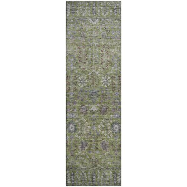 Mayfield Premium Machine Washable Abstract AMF2231 Aloe 2 ft. x 7 ft. Runner Rug