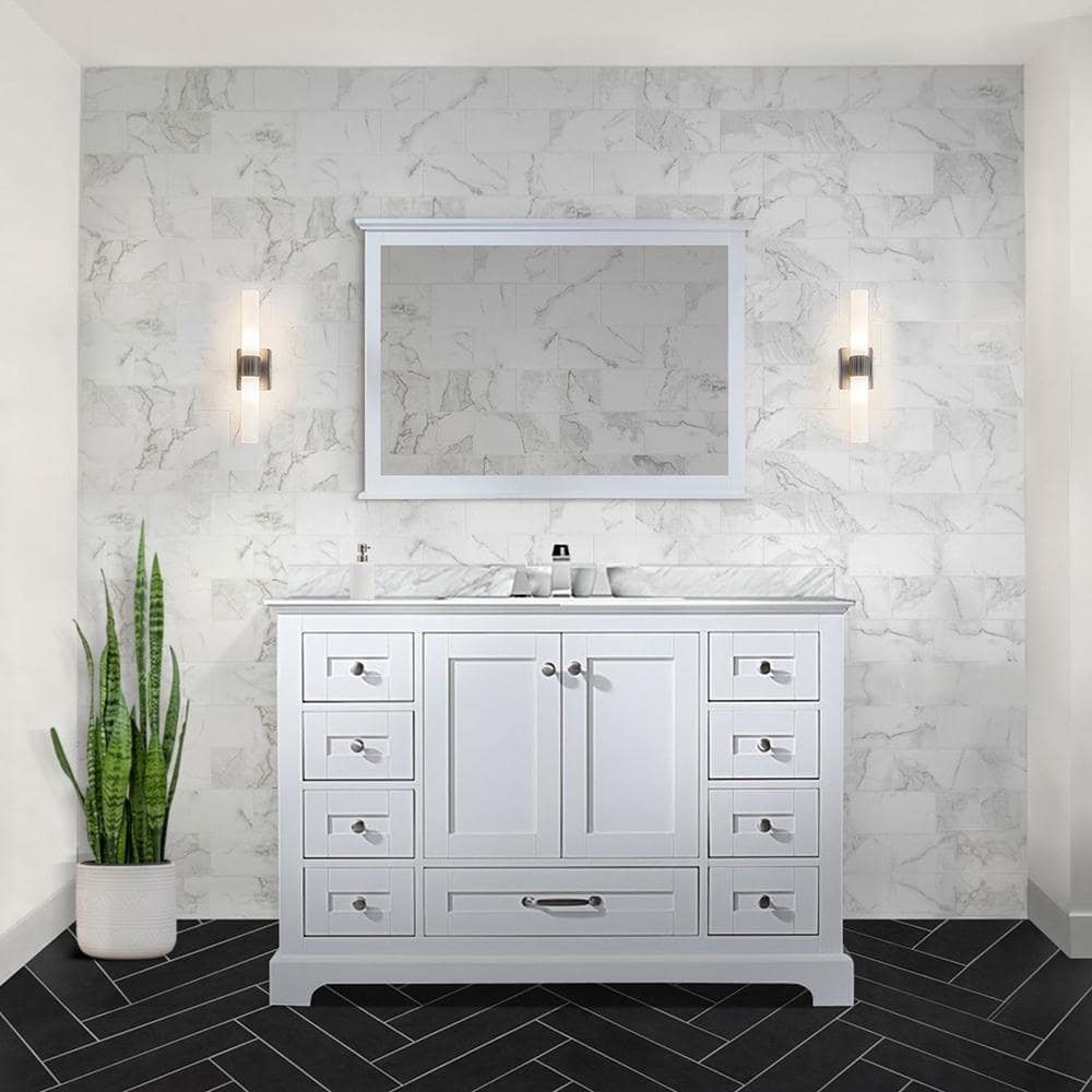Dukes 48" White Marble Top Vanity with Mirror and Faucet