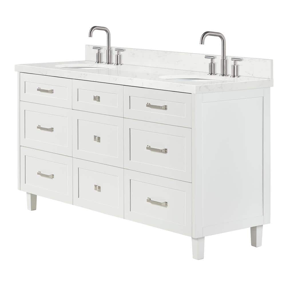 Monroe 66" White Wood Double Sink Vanity with Quartz Top