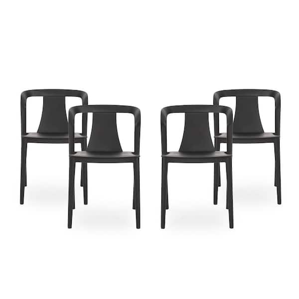 Orchid Black Stackable Plastic Outdoor Patio Dining Chair (4-Pack)