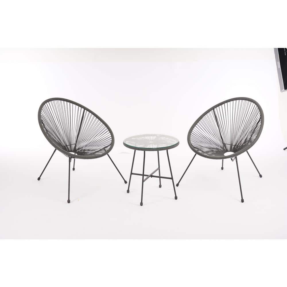 3-Piece Wicker Patio Conversation Set Egg Chair Set Gray