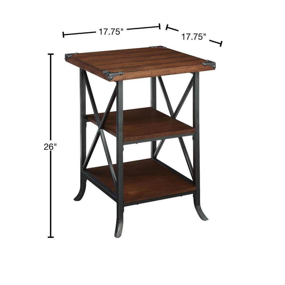 Brookline Dark Walnut Grooved End Table with Metal Accents