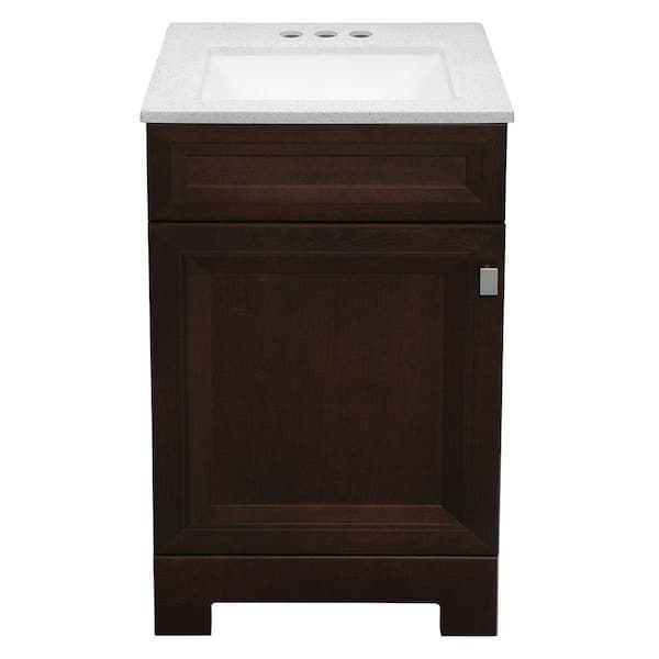 Sedgewood 18.5 in. W x 16.25 in. D x 32.625 in. H Single Sink Bath Vanity in Dark Cognac with Arctic Solid Surface Top