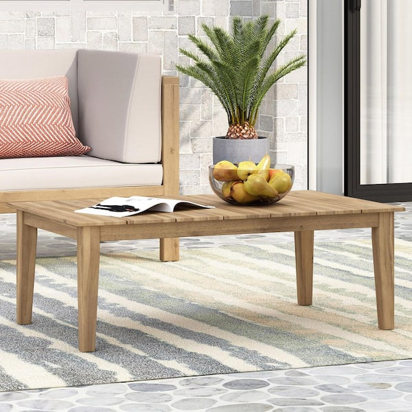 Light Brown Acacia Wood Rectangle Outdoor Coffee Table
