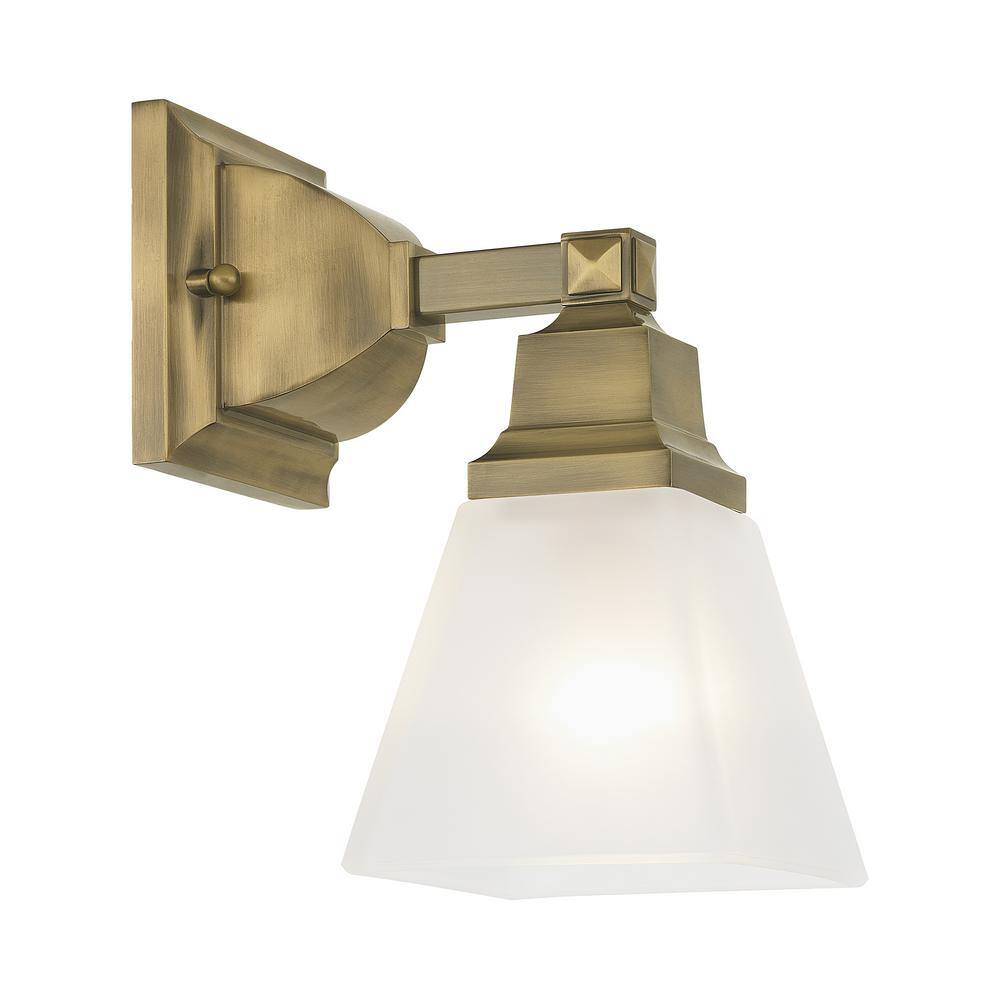 Antique Brass Wall Sconce with Satin Glass Shade