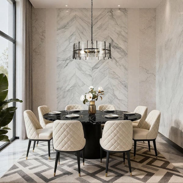 Fiorekaury Modern 31.5 in. 8-Light Black Drum Chandelier with Clear Textured Glass Shade Island Pendant for Living Room