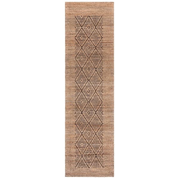 Natural Fiber 2 ft. x 8 ft. Natural/Brown Border Diamond Distressed Runner Rug