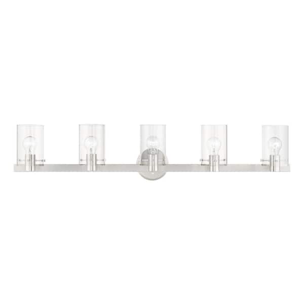 AVIANCE LIGHTING Alexander 42 in. 5-Light Brushed Nickel Vanity Light with Clear Glass