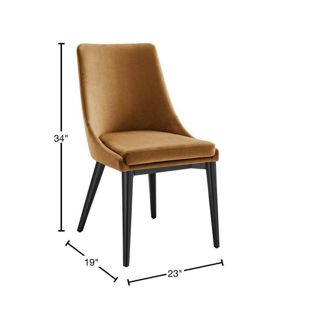 Cognac Velvet Upholstered Dining Chair with Black Wood Legs