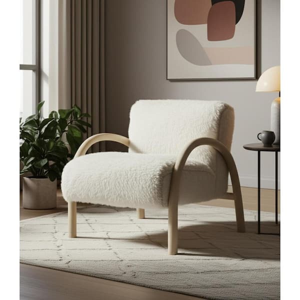 Brown Faux Fur Wood Arm Chair