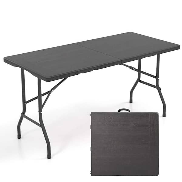 60 in. Black Rectangle Steel Outdoor Folding Picnic Tables Seats 4-6 People with HDPE Tabletop