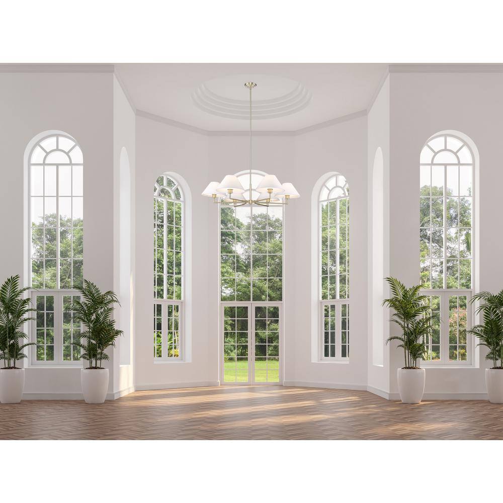 Leila 44" Brushed Nickel Chandelier with White Linen Shades