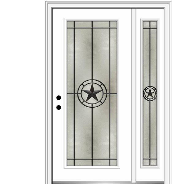 MMI Door Elegant Star 51 in. x 81.75 in. Full Lite Decorative Glass White Painted Fiberglass Prehung Front Door