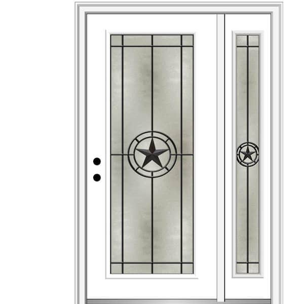 MMI Door Elegant Star 53 in. x 81.75 in. Inswing Full Lite Decorative Glass Primed Fiberglass Prehung Front Door