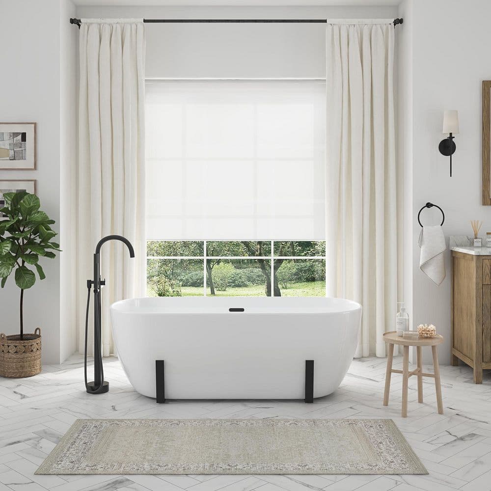 White Acrylic Freestanding Soaking Bathtub with Black Faucet