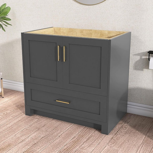 Wina 36 in. W x 21.5 in. D x 33.5 in. H Solid Wood Single Sink Bath Vanity Cabinet without Top Freestanding Base in Gray