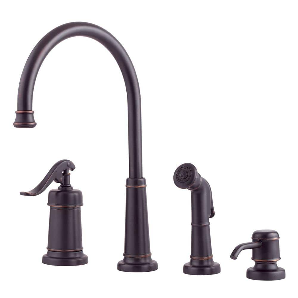 Pfister Ashfield Single-Handle Standard Kitchen Faucet with Side Sprayer  and Soap Dispenser in Tuscan Bronze LG26-4YPY