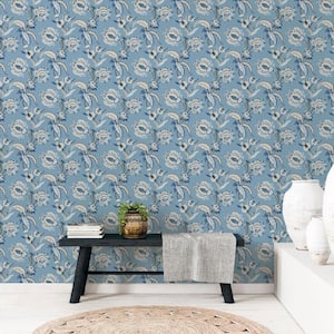 Into The Wild Blue Metallic Abstract Floral Paper Non-Pasted Non-Woven Wallpaper Roll