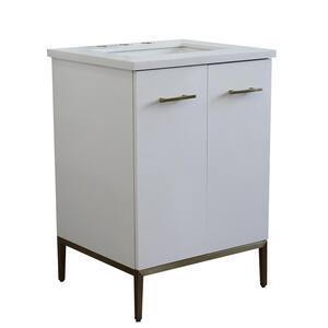 25 in. W x 22 in. D Single Bath Vanity in White with Quartz Vanity Top in White with White Rectangle Basin