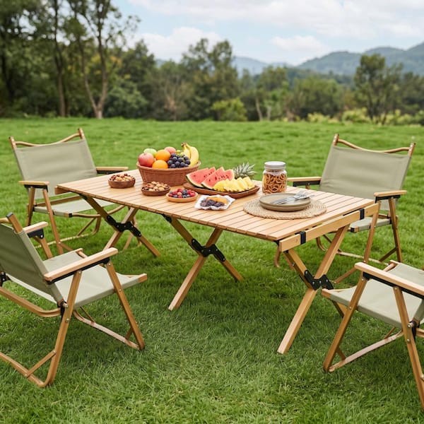 Multi-Function Wooden Foldable Portable Patio Dining Table for 4