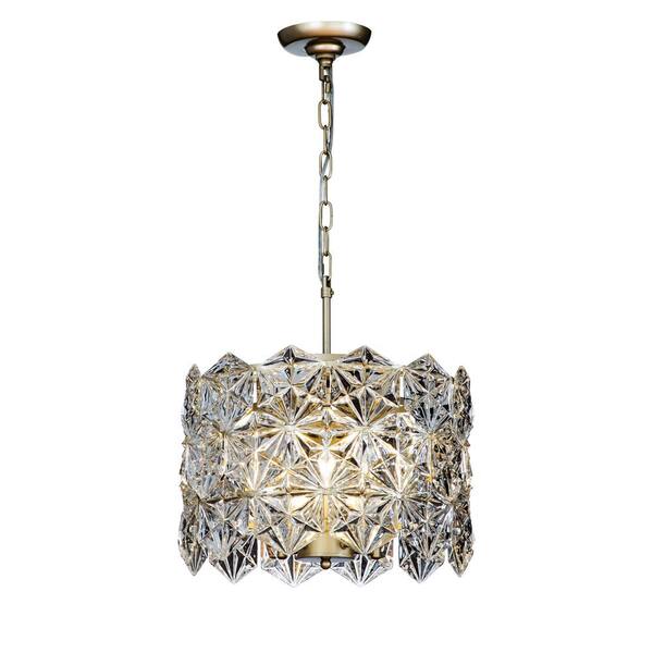 ALOA DECOR 4-Light Glam Silver Leaf Drum Chandelier with Hexagonal Glass Accents