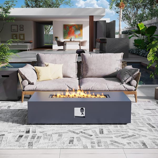 UPHA 56 in. Rectangular Iron Outdoor Dark Gray Fire Pit Table with Propane Tank Holder