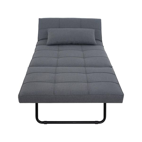 37.4 in. Gray Linen Twin Size Sofa Bed Sleeper Convertible Ottoman