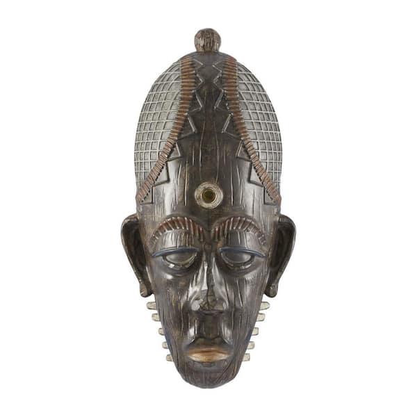 Litton Lane Polystone Brown Primitive African Mask Wall Decor