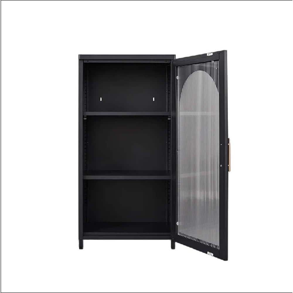 19.68 in. W x 14.64 in. D x 40.16 in. H Black Metal Steel Linen Cabinet with Glass Door and Adjustable Shelf
