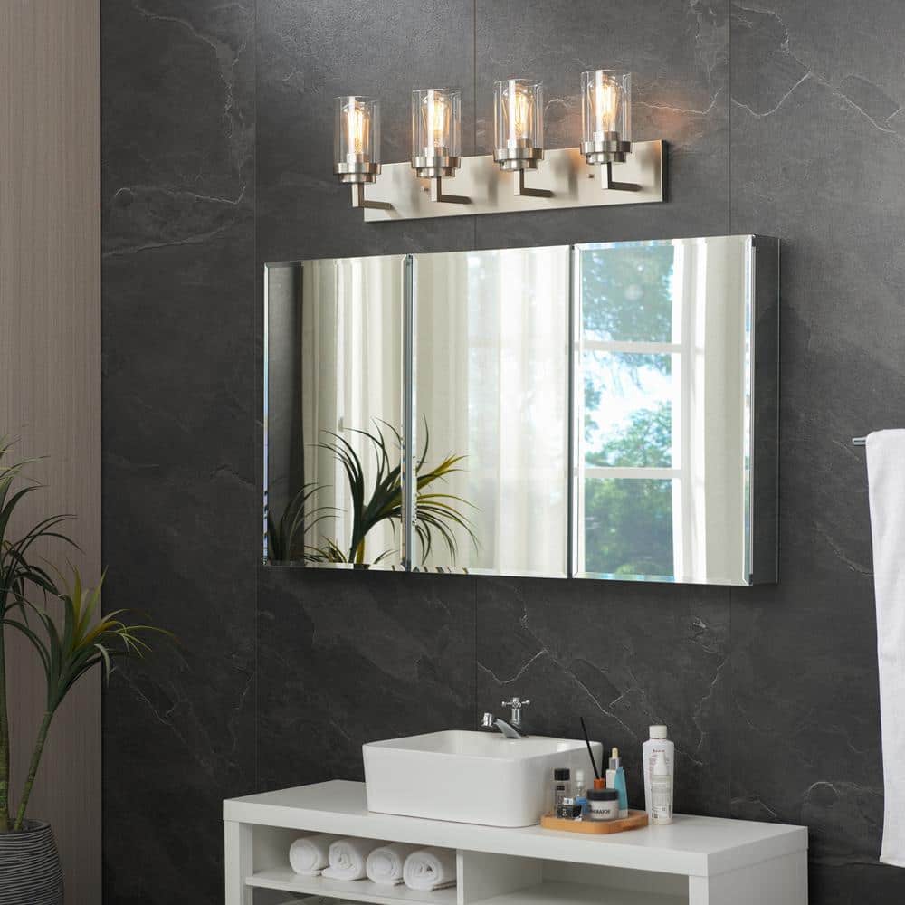 Brushed Nickel 4-Light Cylinder Vanity Light with Clear Glass Shades