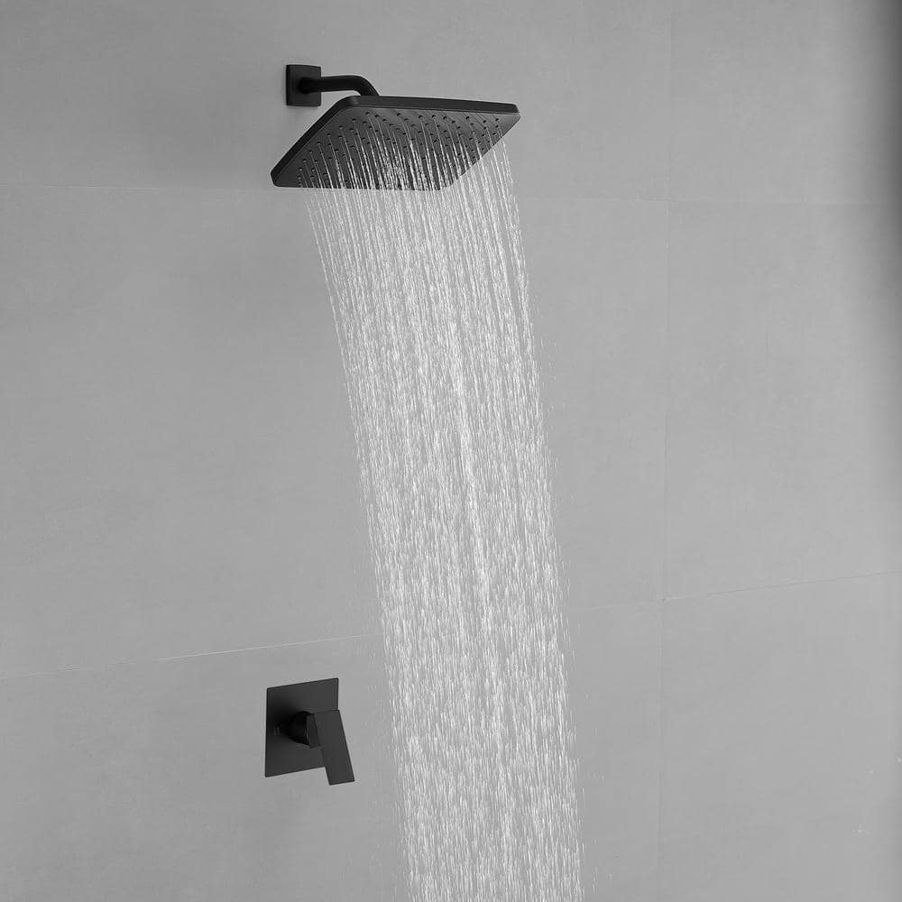 Matte Black Square Rainfall Shower Faucet Set with Valve
