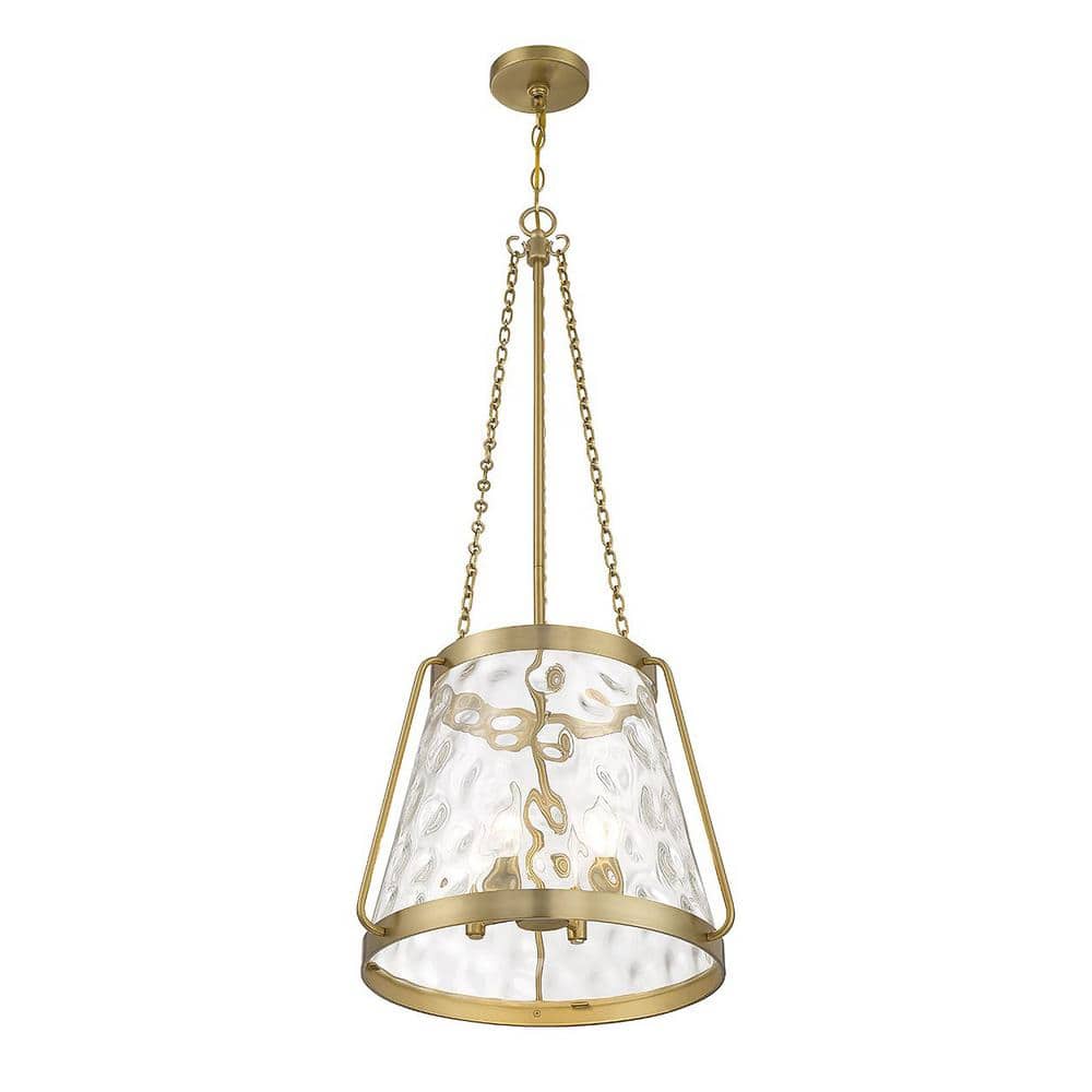 Crawford Warm Brass 4-Light Pendant with Clear Water Glass Shade