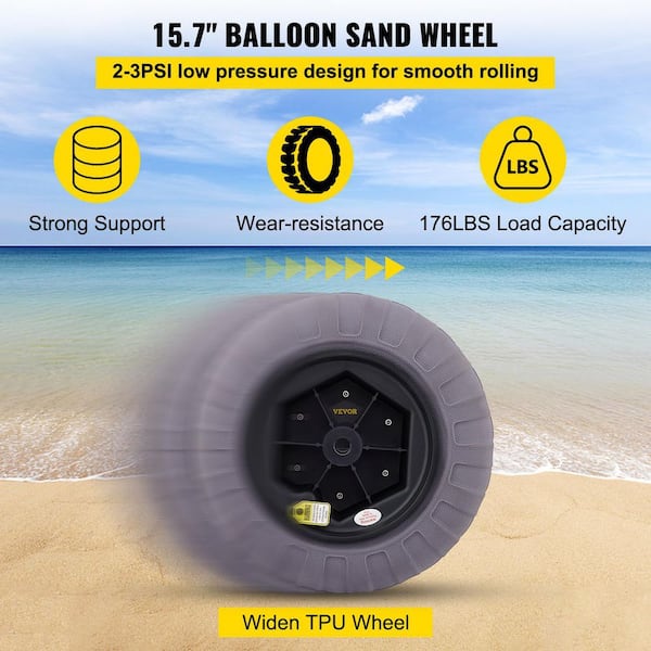 2-Pieces Beach Balloon Wheels 15.7 in. TPU Cart Sand Tires with Free A