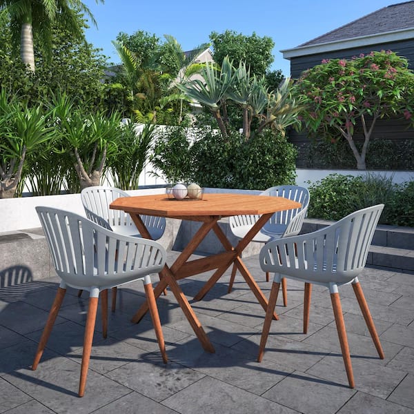 Amazonia Blongton 5-Piece Patio Octogonal Table Set Eucalyptus Wood Ideal for Outdoors and Indoors
