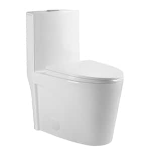 One-Piece 1.1/1.6 GPF Dual Flush Elongated Toilet in Glossy White