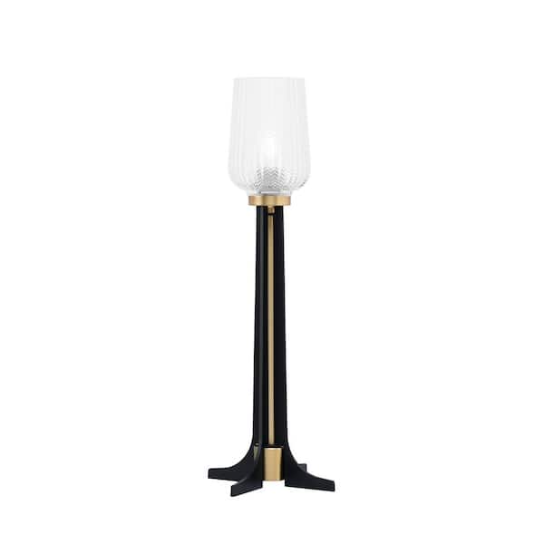 Unbranded Delgado 24.25 in. Matte Black & New Age Brass Accent Lamp Clear Textured Glass Shade