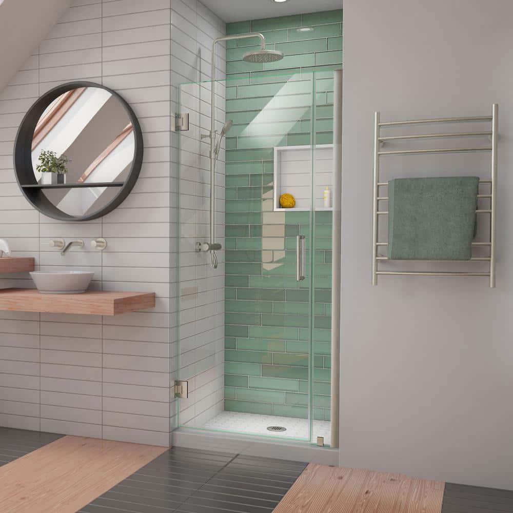 Unidoor-LS 29 in. - 30 in. W x 72 in. H Frameless Hinged Shower Door in Brushed Nickel price history on PriceWatchPro