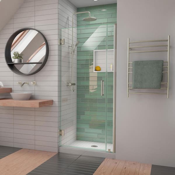 DreamLine Unidoor-LS 33 in. - 34 in. W x 72 in. H Frameless Hinged Shower Door in Brushed Nickel